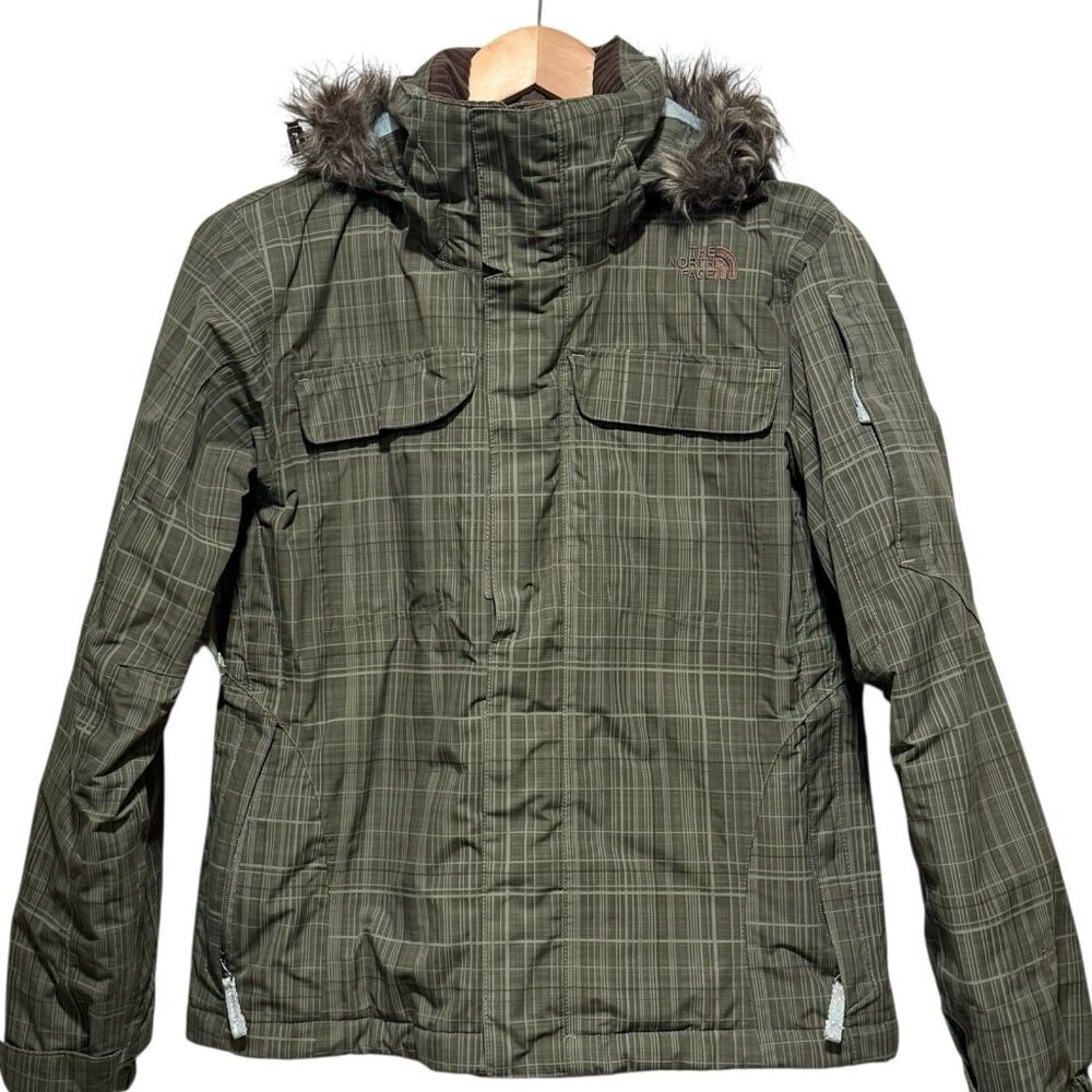 The North Face Y2K Womens Sz S Green Brown Plaid Hooded Ski Jacket - Picture 2 of 10